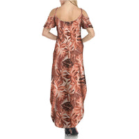 Hawaii Red Brown Tropical Leaves Summer Maxi Dress LT01 - Polynesian Pride