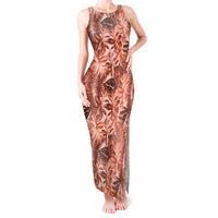 Hawaii Red Brown Tropical Leaves Tank Maxi Dress LT01 Women Brown - Polynesian Pride