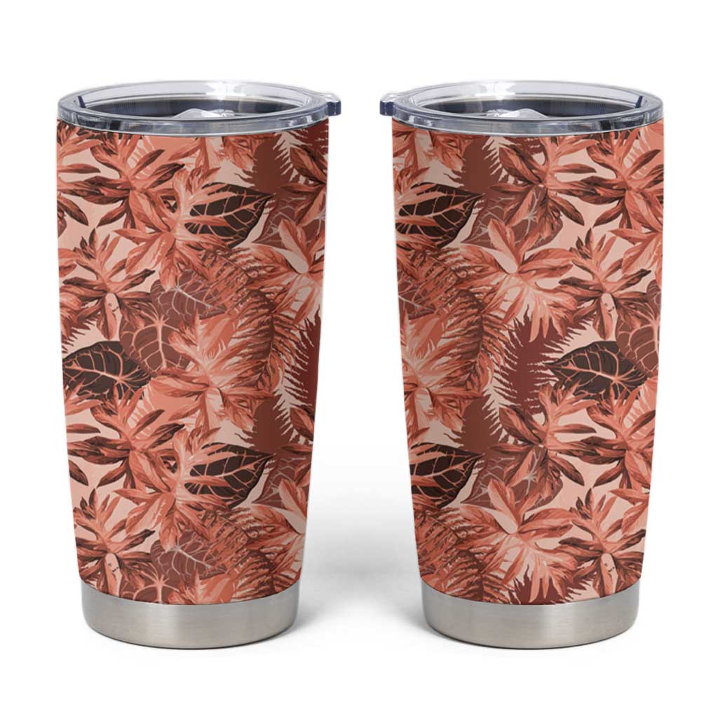 Hawaii Red Brown Tropical Leaves Tumbler Cup LT01 Brown - Polynesian Pride