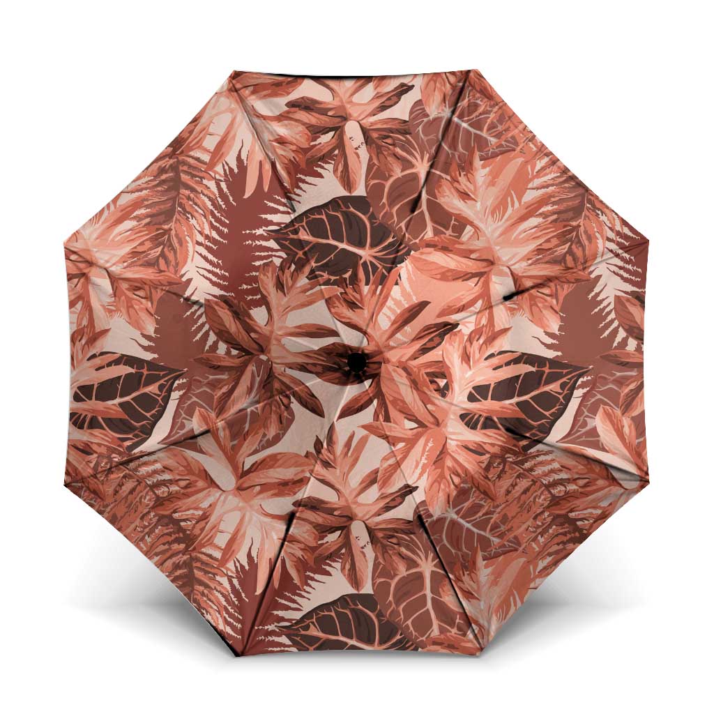Hawaii Red Brown Tropical Leaves Umbrella LT01 One Size Folded 11.42 inch Opened Diameter 37.4 inch Brown - Polynesian Pride