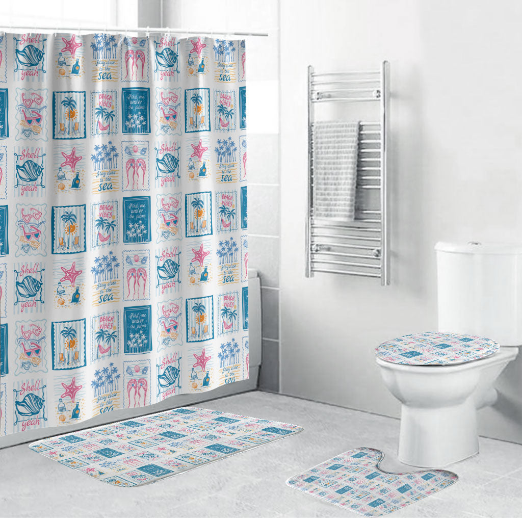 Hawaii Coastal Summer Postcard Bathroom Set LT01 Bathroom Set (4 pcs) Multicolor - Polynesian Pride