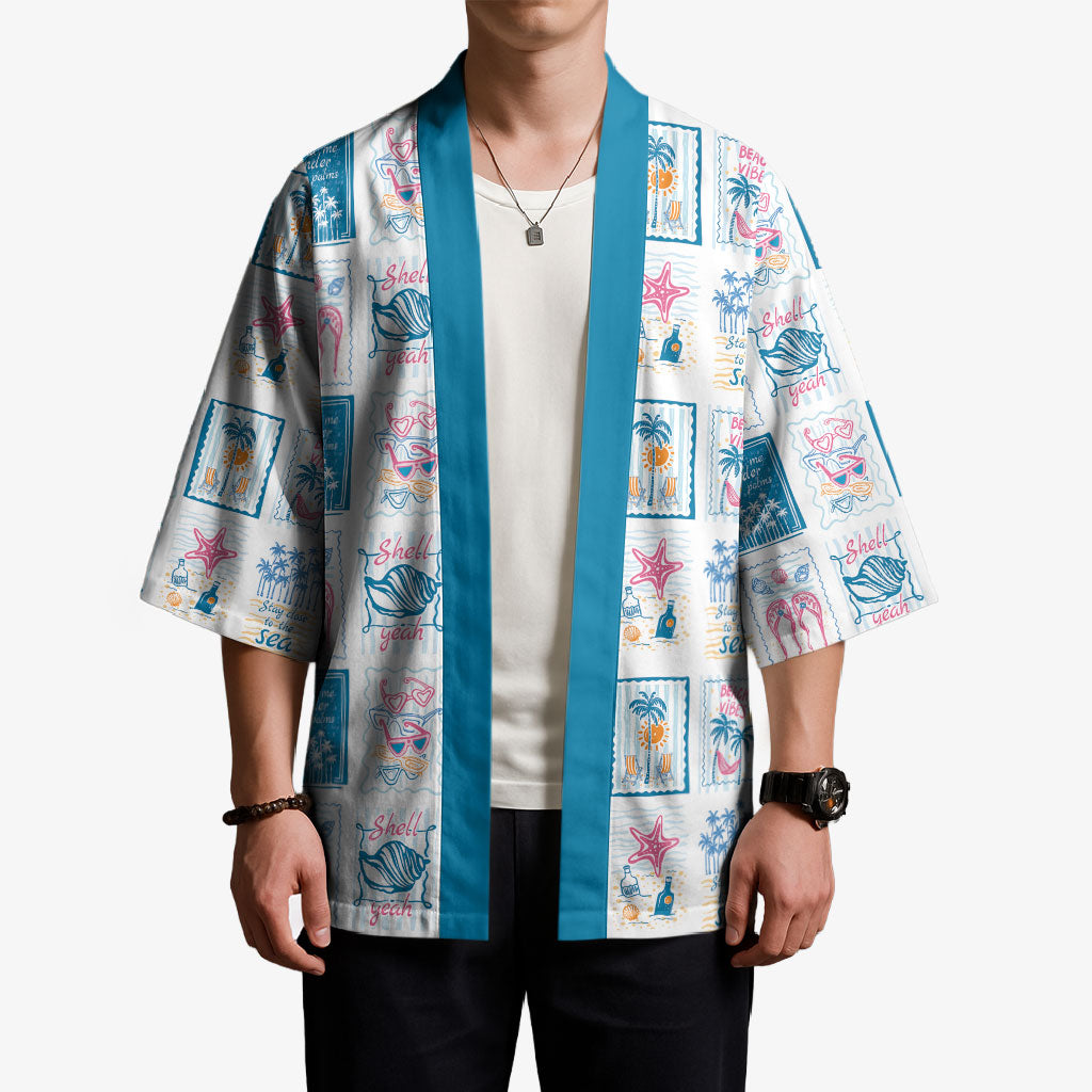 Hawaii Coastal Summer Postcard Kimono LT01 - Polynesian Pride
