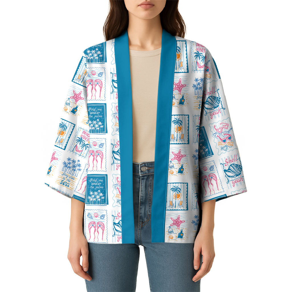 Hawaii Coastal Summer Postcard Kimono LT01 - Polynesian Pride