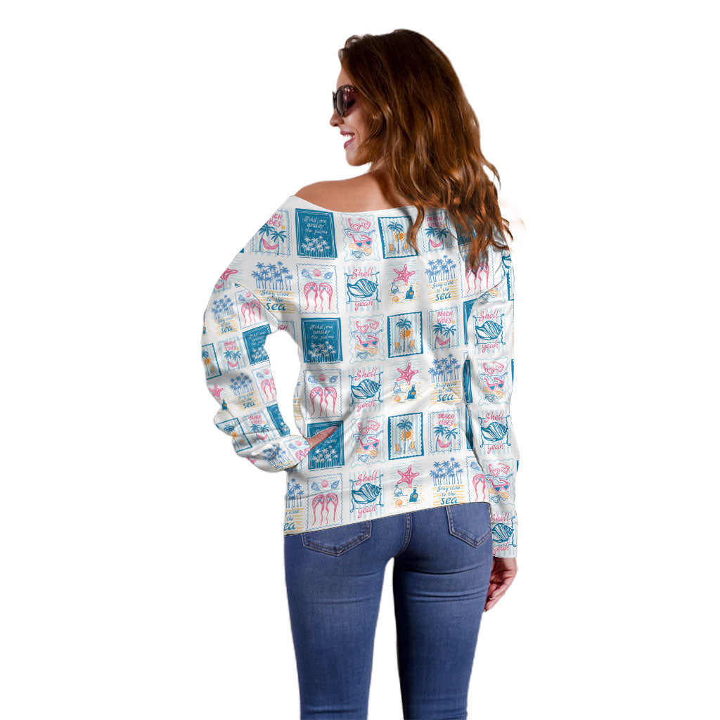 Hawaii Coastal Summer Postcard Off Shoulder Sweater LT01 - Polynesian Pride