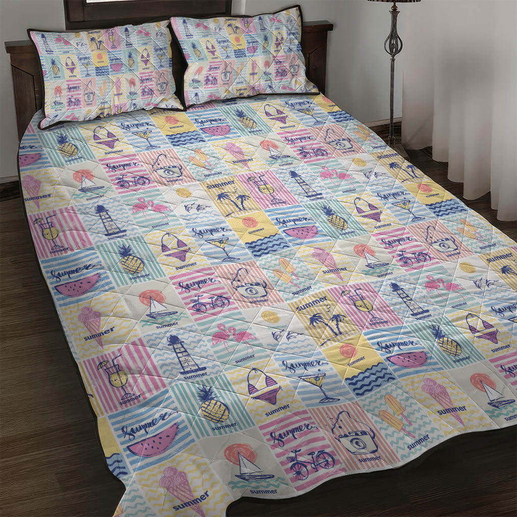 Aloha Summer Posters Grunge Textures Quilt Bed Set LT01 Multicolor - Polynesian Pride