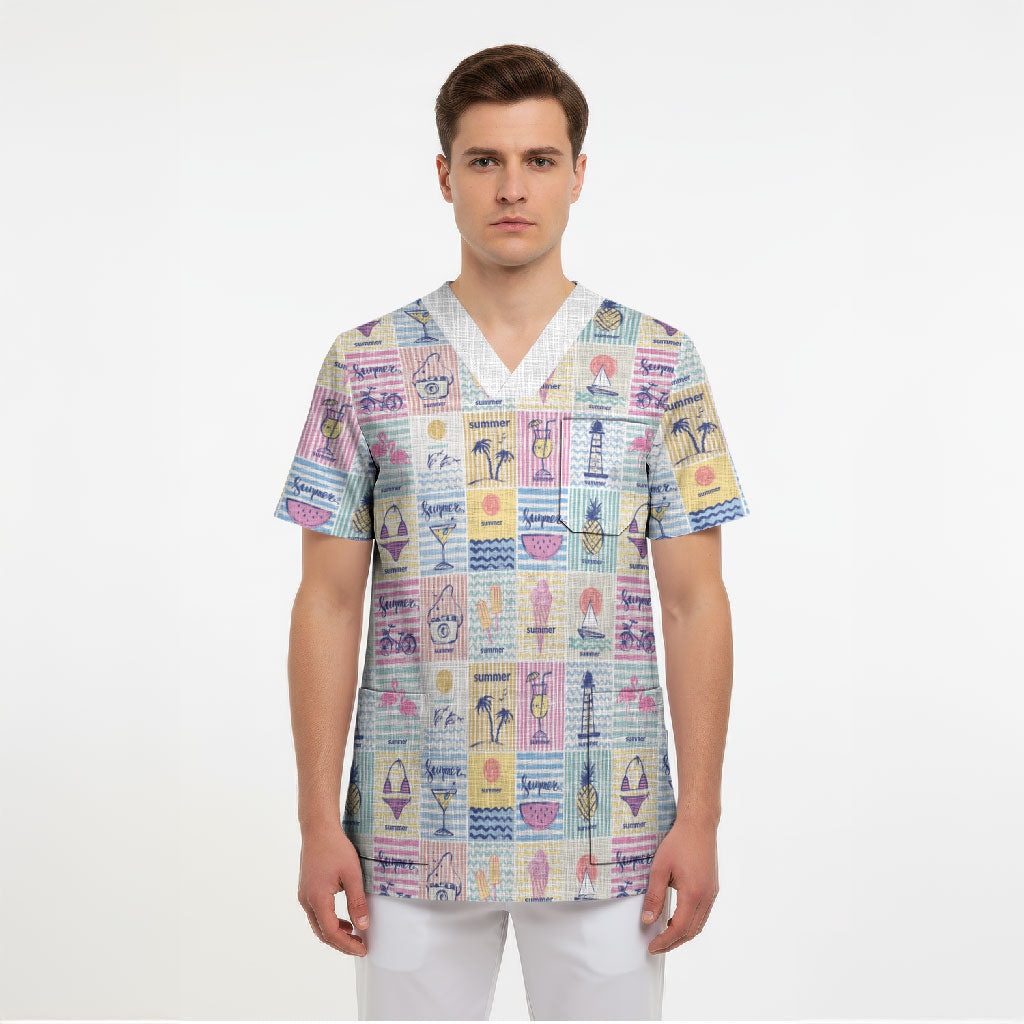 Aloha Summer Posters Grunge Textures Scrub Top LT01 - Polynesian Pride