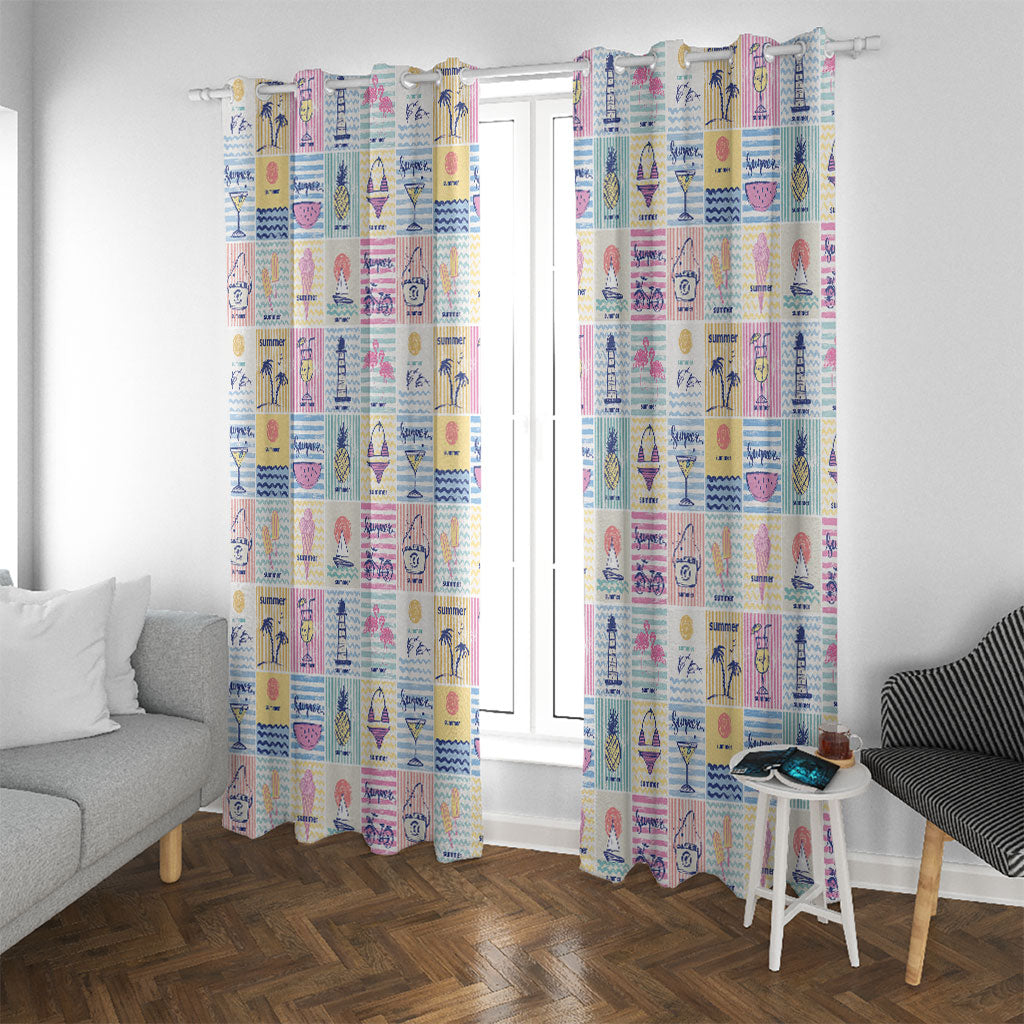 Aloha Summer Posters Grunge Textures Window Curtain LT01 With Grommets Multicolor - Polynesian Pride