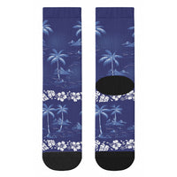 Blue Hawaii Palm Tree Hibiscus Crew Socks Fantasy Summer Vibe LT01 - Polynesian Pride