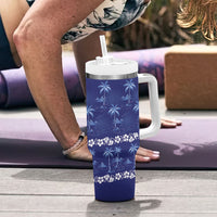 Blue Hawaii Palm Tree Hibiscus Tumbler With Handle Fantasy Summer Vibe LT01 - Polynesian Pride