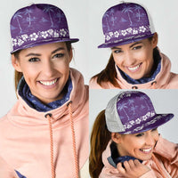Purple Hawaii Palm Tree Hibiscus Mesh Trucker Cap Fantasy Summer Vibe LT01 - Polynesian Pride