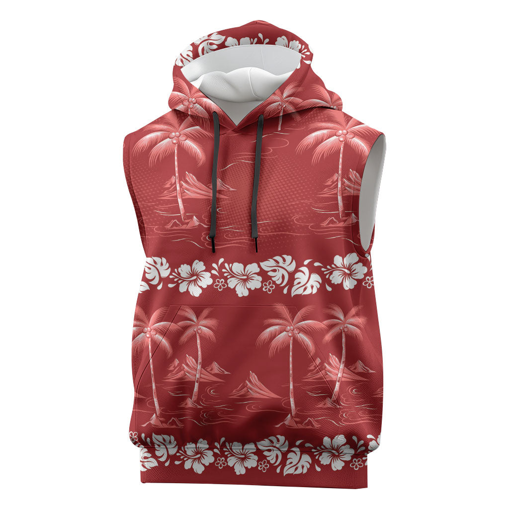 Red Hawaii Palm Tree Hibiscus Sleeveless Hoodie Fantasy Summer Vibe LT01 Red - Polynesian Pride