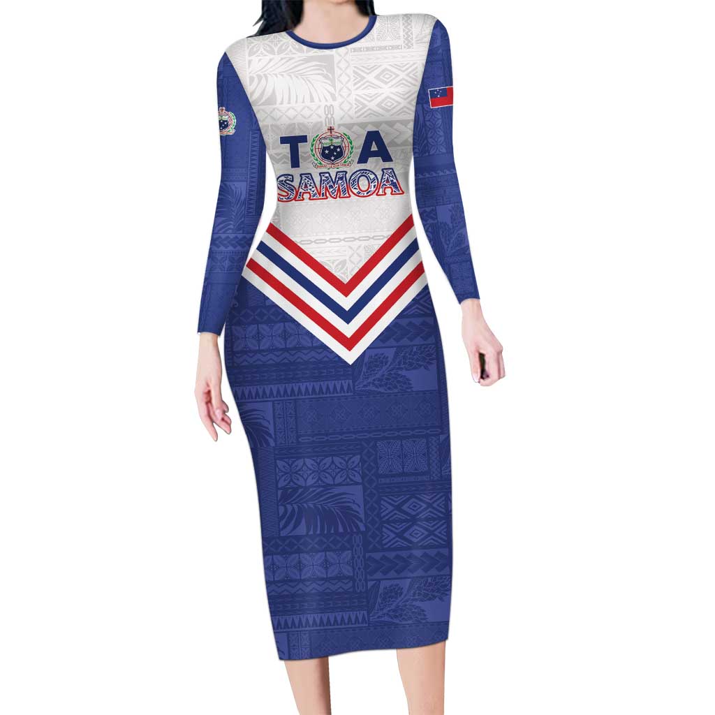 Custom Toa Samoa Rugby Long Sleeve Bodycon Dress 1992-1993 Special Edition LT01 Long Dress Blue - Polynesian Pride