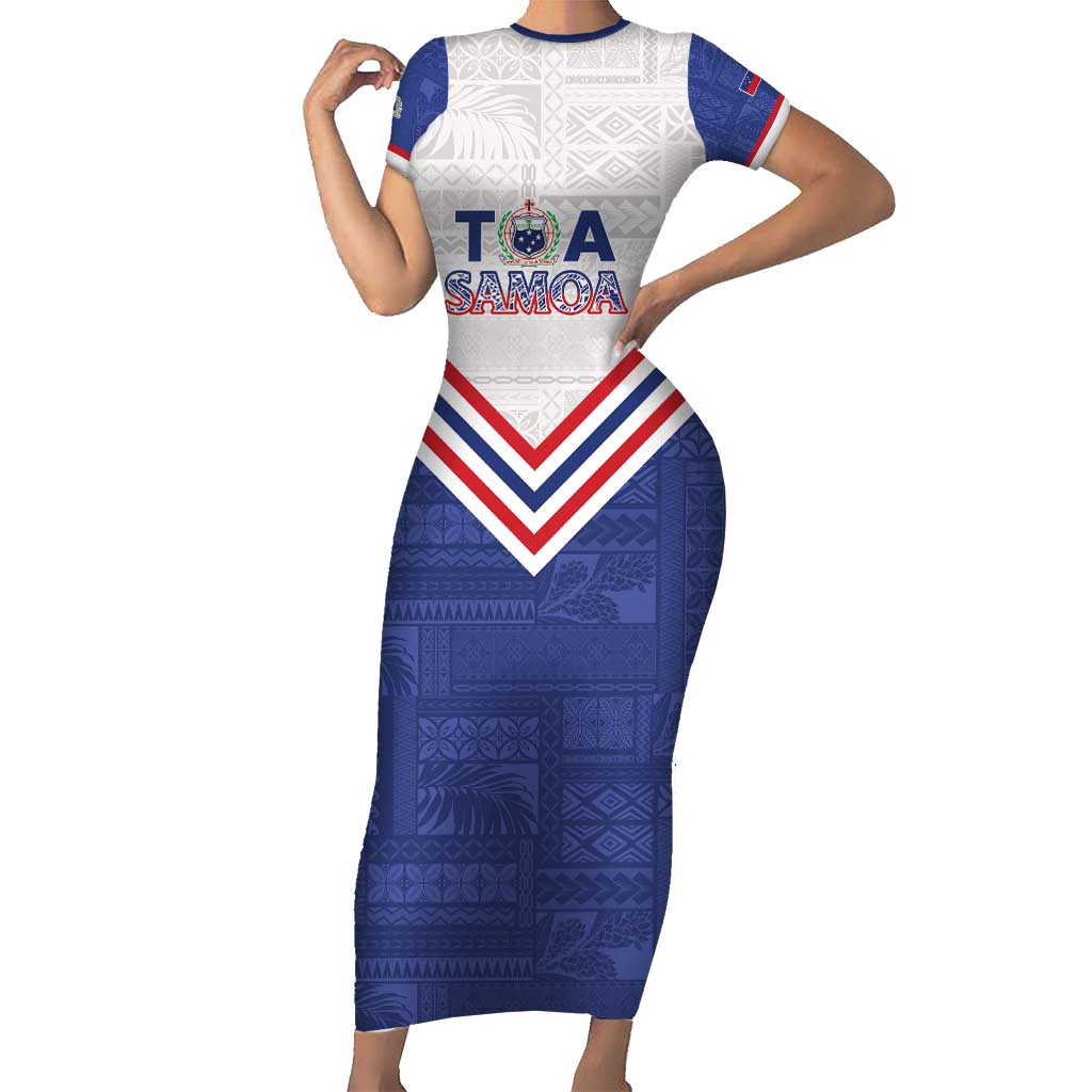 Custom Toa Samoa Rugby Short Sleeve Bodycon Dress 1992-1993 Special Edition LT01 Long Dress Blue - Polynesian Pride