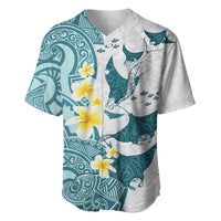 Maori Manta Ray Plumeria Teal Baseball Jersey LT01 Teal - Polynesian Pride