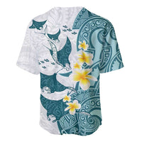 Maori Manta Ray Plumeria Teal Baseball Jersey LT01 - Polynesian Pride