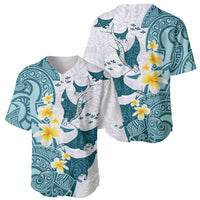 Maori Manta Ray Plumeria Teal Baseball Jersey LT01 - Polynesian Pride