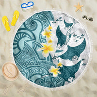 Maori Manta Ray Plumeria Teal Beach Blanket LT01 One Size 150cm Teal - Polynesian Pride