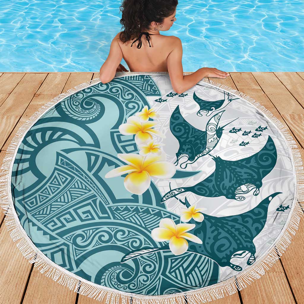 Maori Manta Ray Plumeria Teal Beach Blanket LT01 - Polynesian Pride