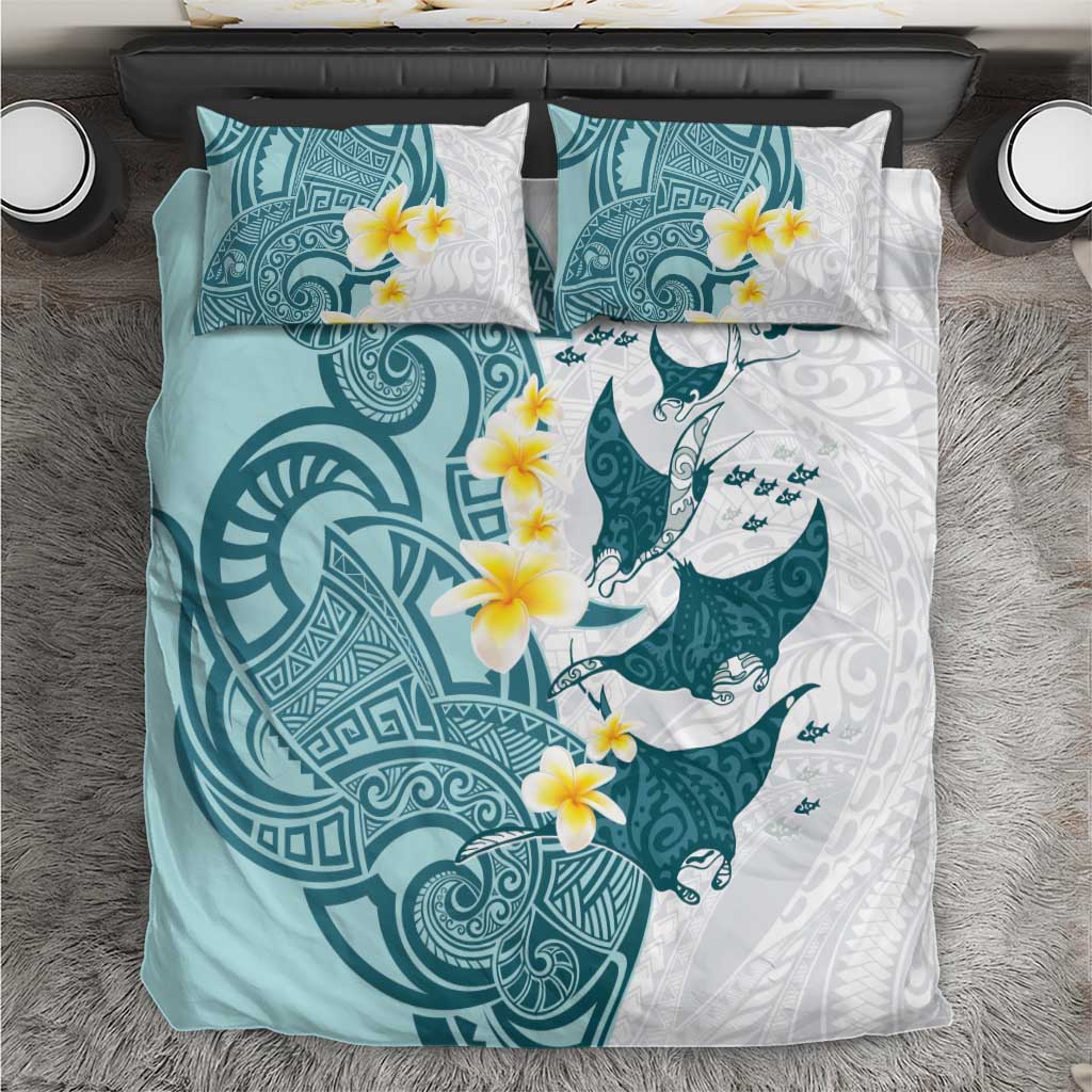 Maori Manta Ray Plumeria Teal Bedding Set LT01 Teal - Polynesian Pride
