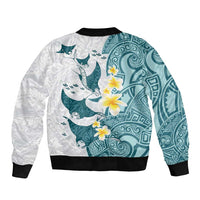 Maori Manta Ray Plumeria Teal Bomber Jacket LT01 - Polynesian Pride