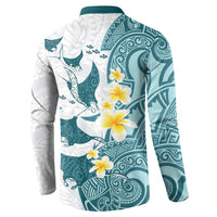 Maori Manta Ray Plumeria Teal Button Sweatshirt LT01 - Polynesian Pride
