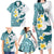 Maori Manta Ray Plumeria Teal Family Matching Long Sleeve Bodycon Dress and Hawaiian Shirt