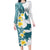 Maori Manta Ray Plumeria Teal Family Matching Long Sleeve Bodycon Dress and Hawaiian Shirt