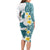 Maori Manta Ray Plumeria Teal Family Matching Long Sleeve Bodycon Dress and Hawaiian Shirt