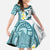 Maori Manta Ray Plumeria Teal Family Matching Short Sleeve Bodycon Dress and Hawaiian Shirt