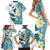 Maori Manta Ray Plumeria Teal Family Matching Short Sleeve Bodycon Dress and Hawaiian Shirt