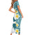 Maori Manta Ray Plumeria Teal Family Matching Short Sleeve Bodycon Dress and Hawaiian Shirt