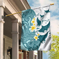 Maori Manta Ray Plumeria Teal Garden Flag LT01 House Flag Teal - Polynesian Pride