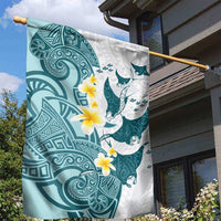 Maori Manta Ray Plumeria Teal Garden Flag LT01 - Polynesian Pride