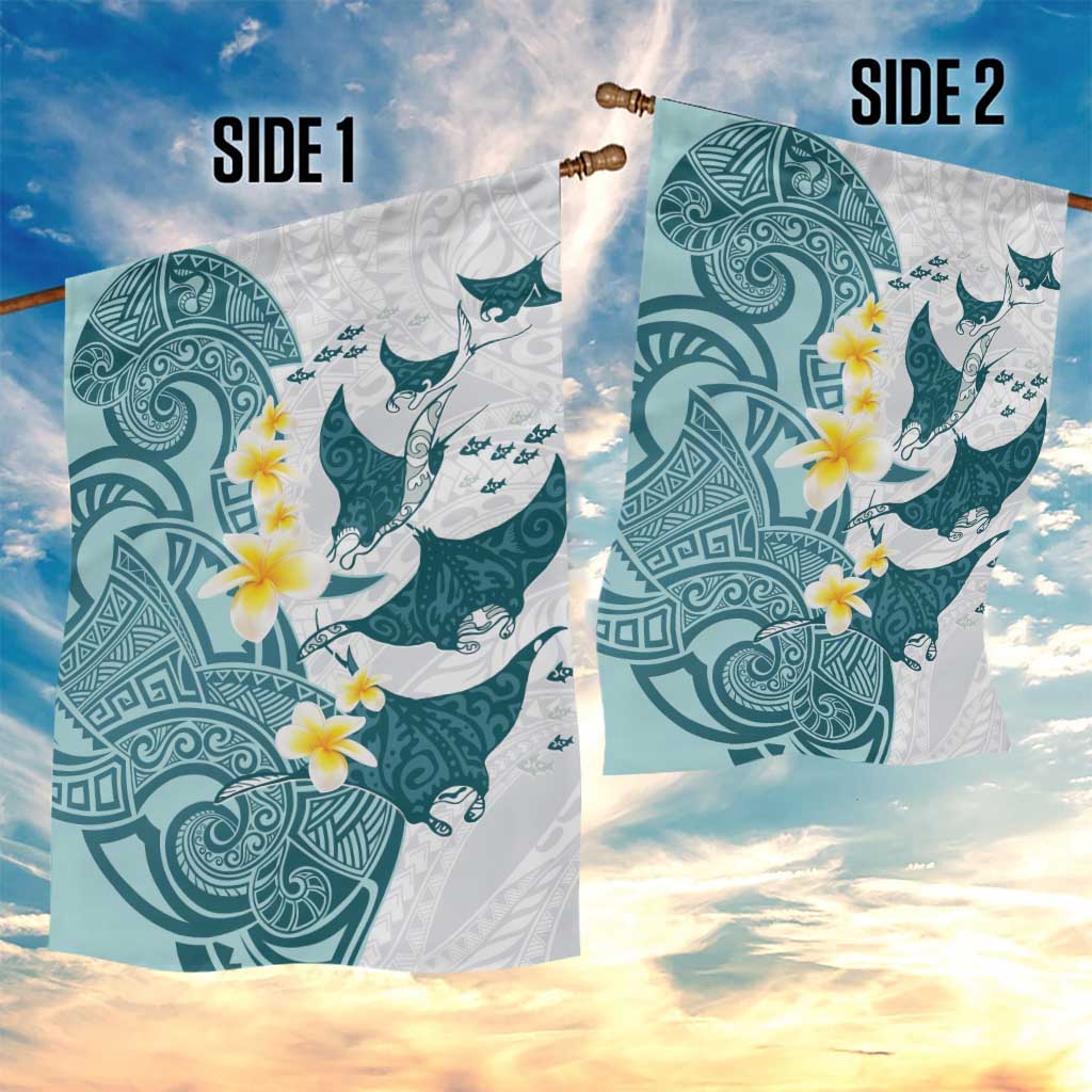 Maori Manta Ray Plumeria Teal Garden Flag LT01 - Polynesian Pride