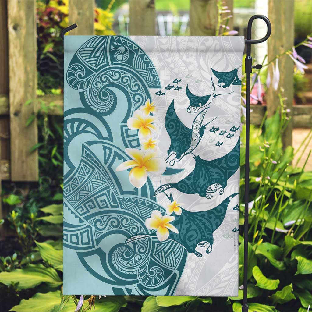 Maori Manta Ray Plumeria Teal Garden Flag LT01 Garden Flag Teal - Polynesian Pride