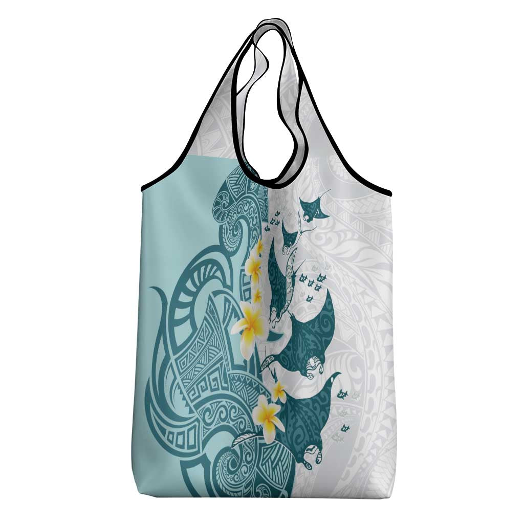 Maori Manta Ray Plumeria Teal Grocery Bag LT01 - Polynesian Pride