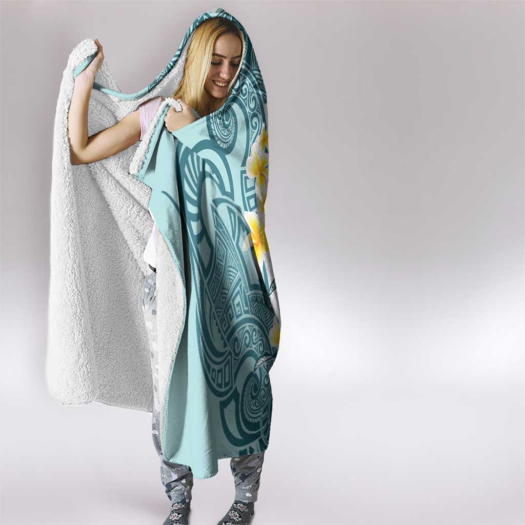 Maori Manta Ray Plumeria Teal Hooded Blanket LT01 - Polynesian Pride