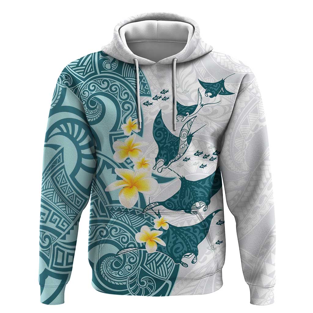 Maori Manta Ray Plumeria Teal Hoodie LT01 Pullover Hoodie Teal - Polynesian Pride