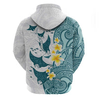 Maori Manta Ray Plumeria Teal Hoodie LT01 - Polynesian Pride