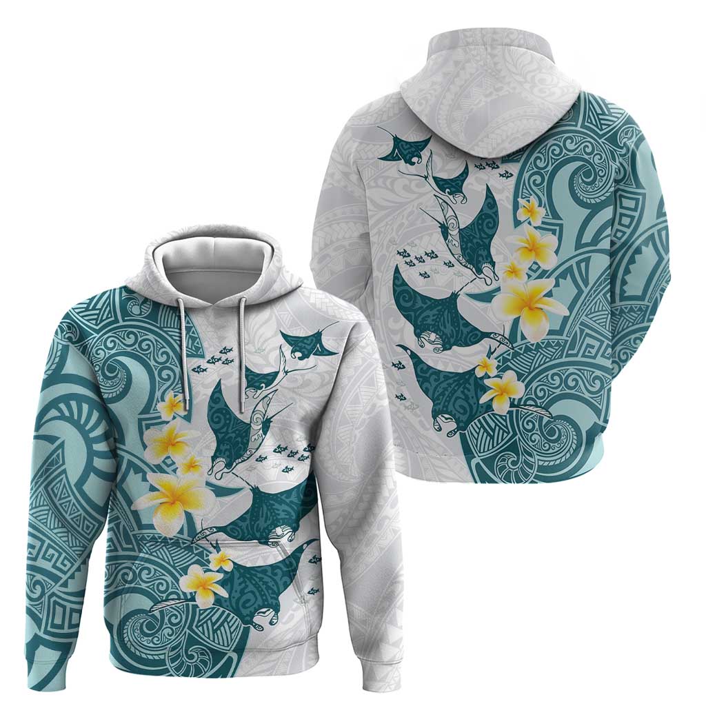 Maori Manta Ray Plumeria Teal Hoodie LT01 - Polynesian Pride