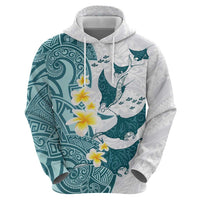 Maori Manta Ray Plumeria Teal Hoodie LT01 - Polynesian Pride