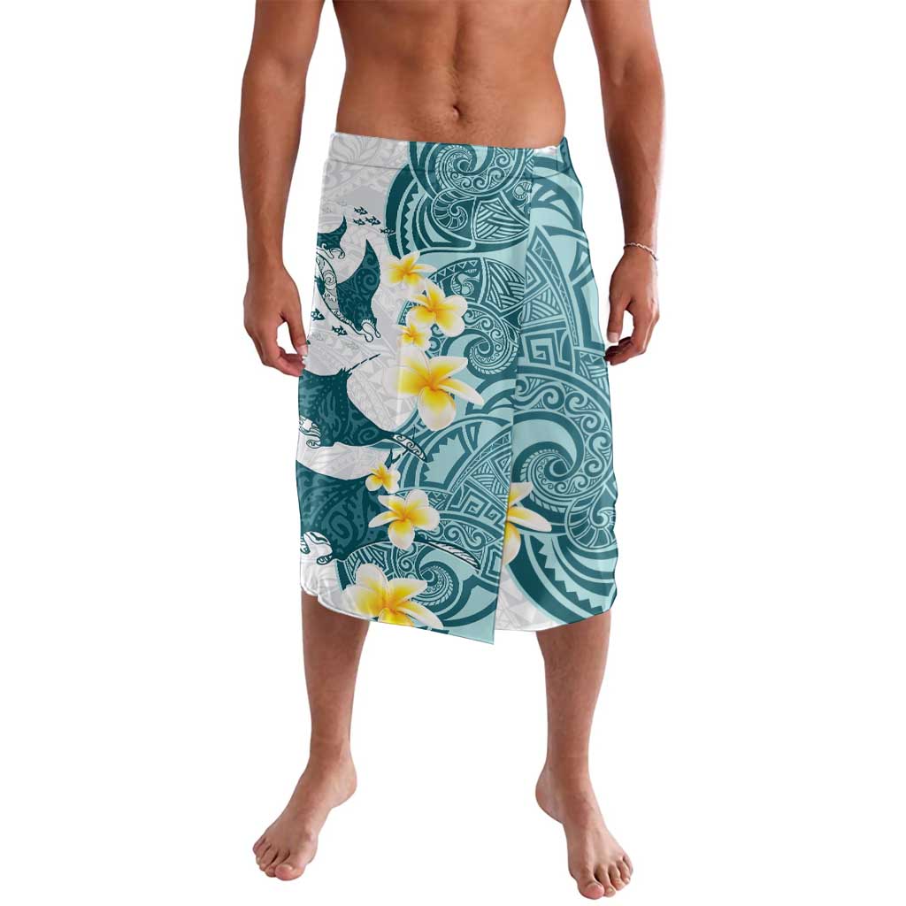 Maori Manta Ray Plumeria Teal Lavalava