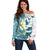 Maori Manta Ray Plumeria Teal Off Shoulder Sweater