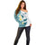 Maori Manta Ray Plumeria Teal Off Shoulder Sweater