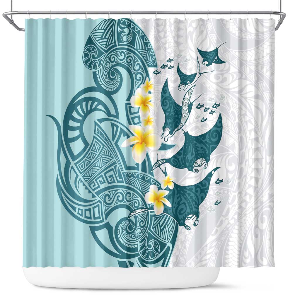 Maori Manta Ray Plumeria Teal Shower Curtain LT01 Teal - Polynesian Pride