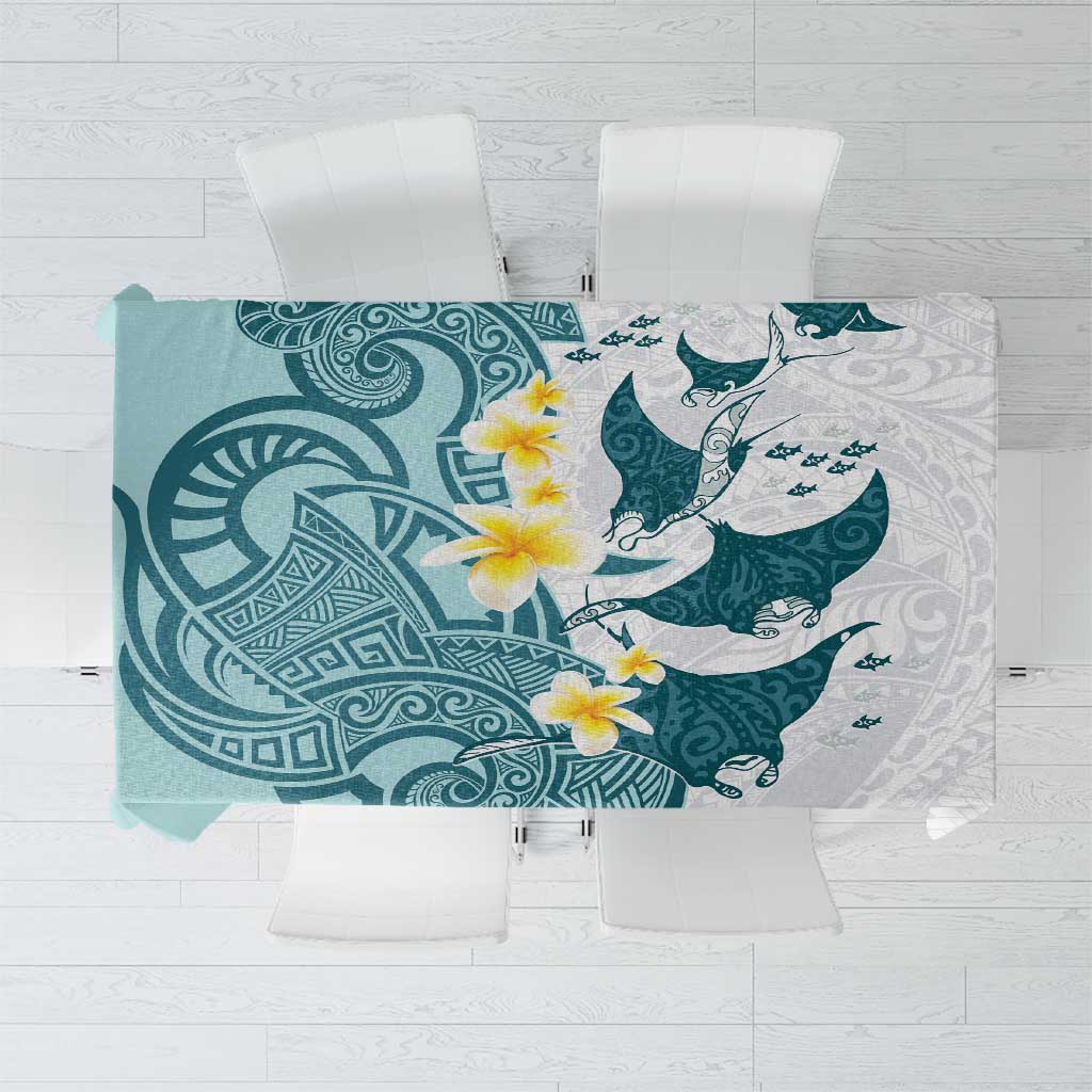 Maori Manta Ray Plumeria Teal Tablecloth