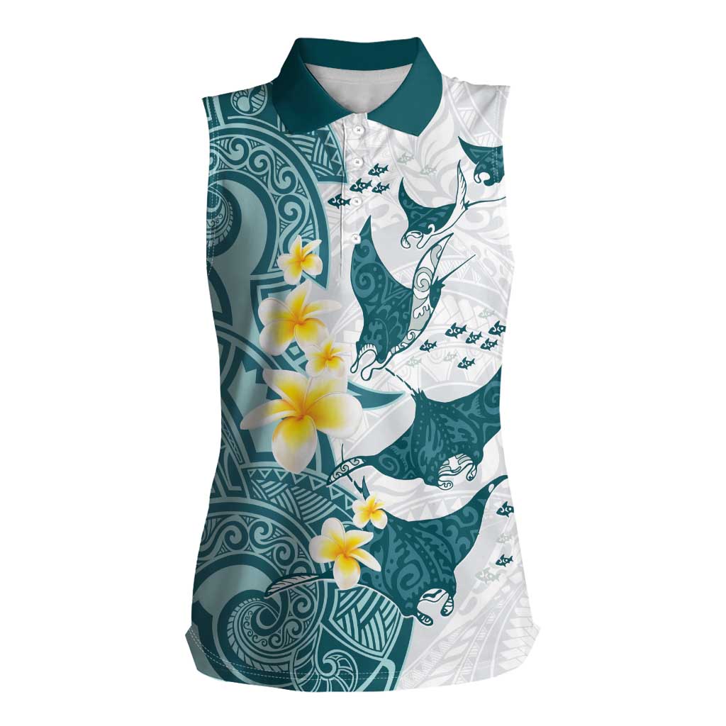 Maori Manta Ray Plumeria Teal Women Sleeveless Polo Shirt