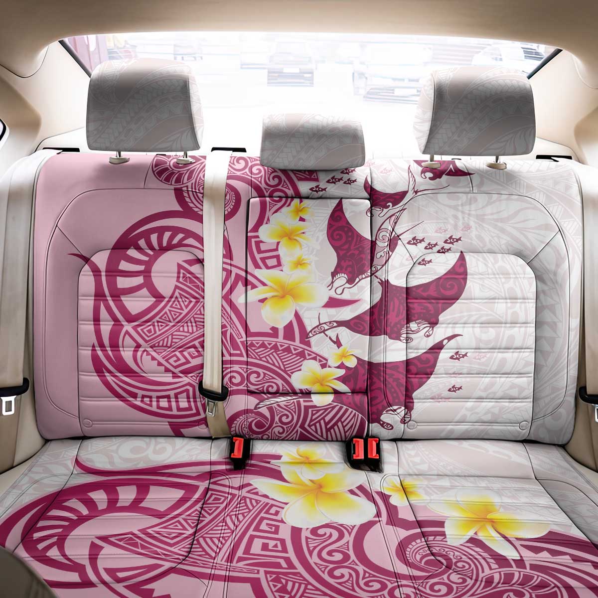 Maori Manta Ray Plumeria Royal Pink Back Car Seat Cover LT01 - Polynesian Pride
