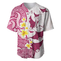 Maori Manta Ray Plumeria Royal Pink Baseball Jersey LT01 Pink - Polynesian Pride