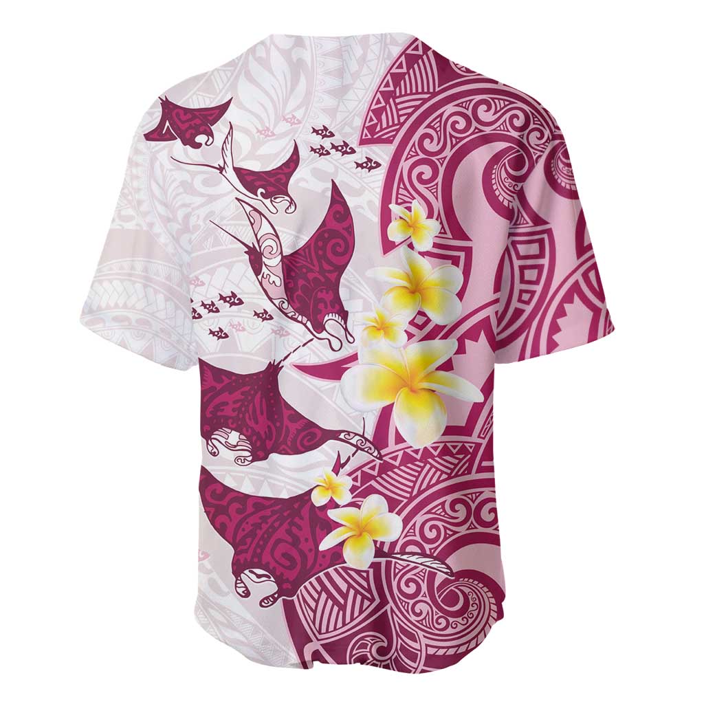 Maori Manta Ray Plumeria Royal Pink Baseball Jersey LT01 - Polynesian Pride